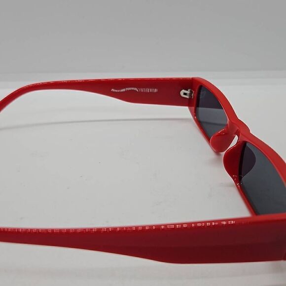 1990s Retro Style Futuristic Red Rectangle Sunglasses Petals and Peacocks - Picture 3 of 4